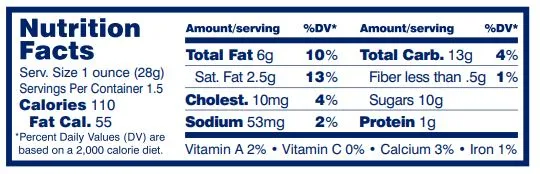 1.5 ounce Praline Nutrition Fact panel.webp