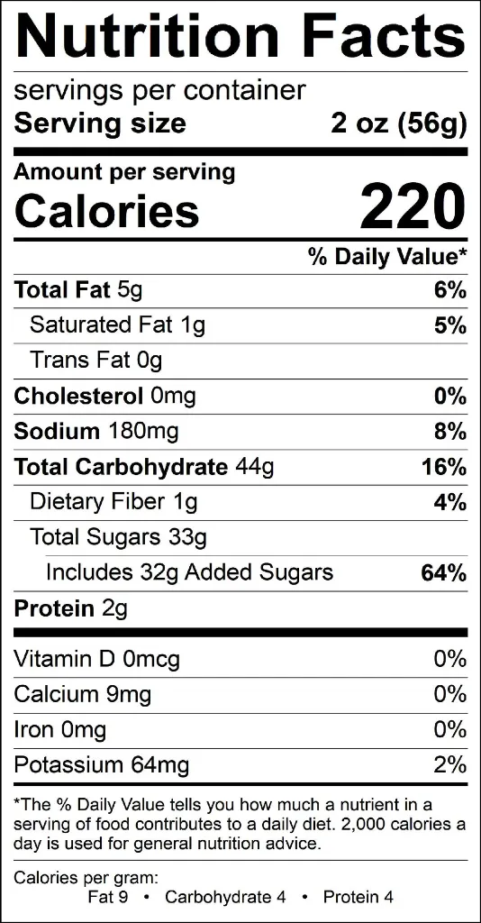 Nutrition Fact Panel - Maple Peanut Brittle.webp